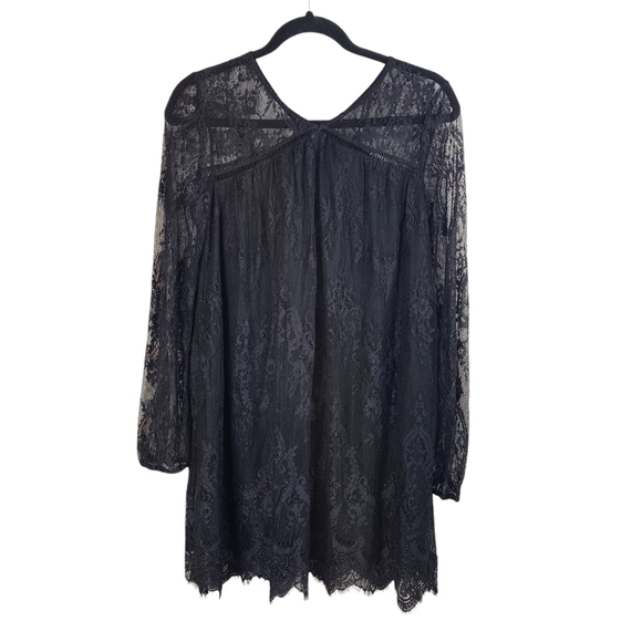 XHILARATION Floral Lace Long Sleeve V Neck Black Mini Dress Size Small - Picture 1 of 13